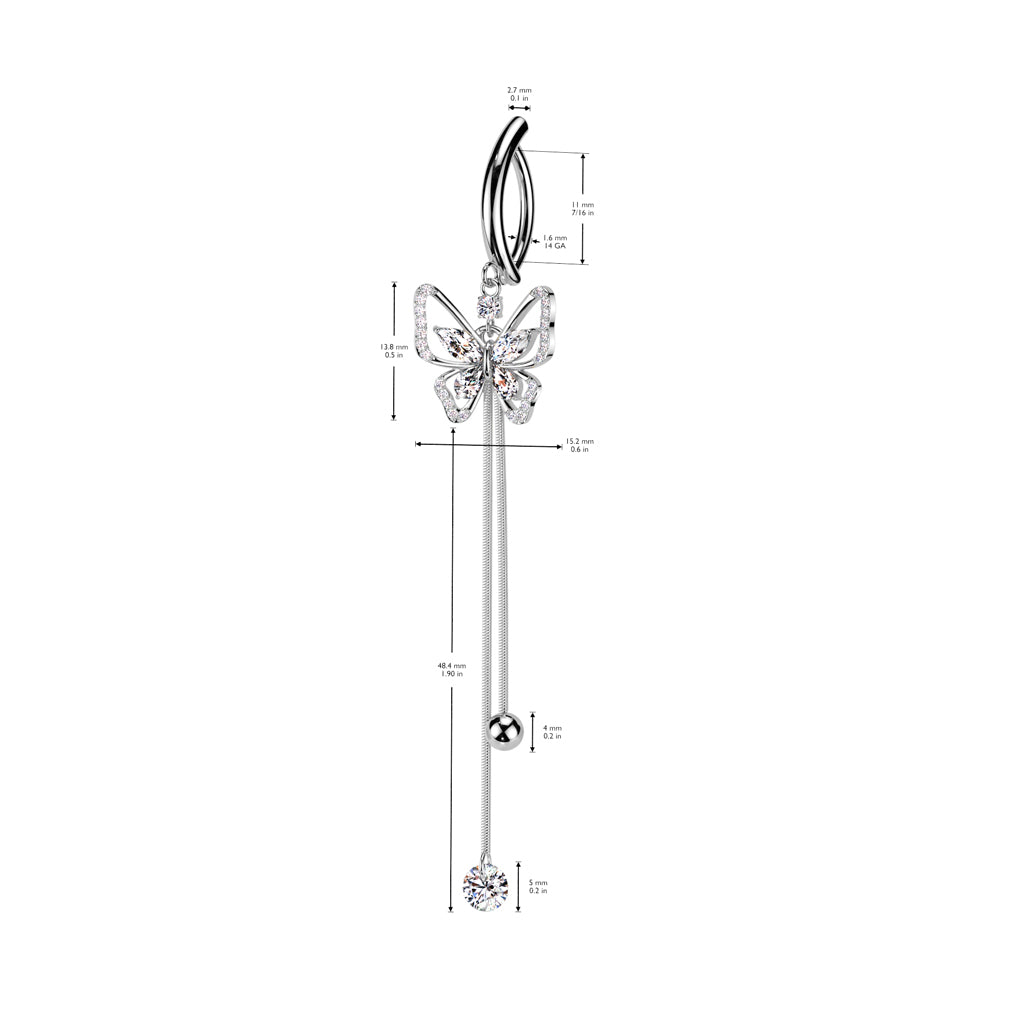 Cherry Diva belly bar 14 Gauge Surgical Steel Hinged Butterfly Belly Button Ring