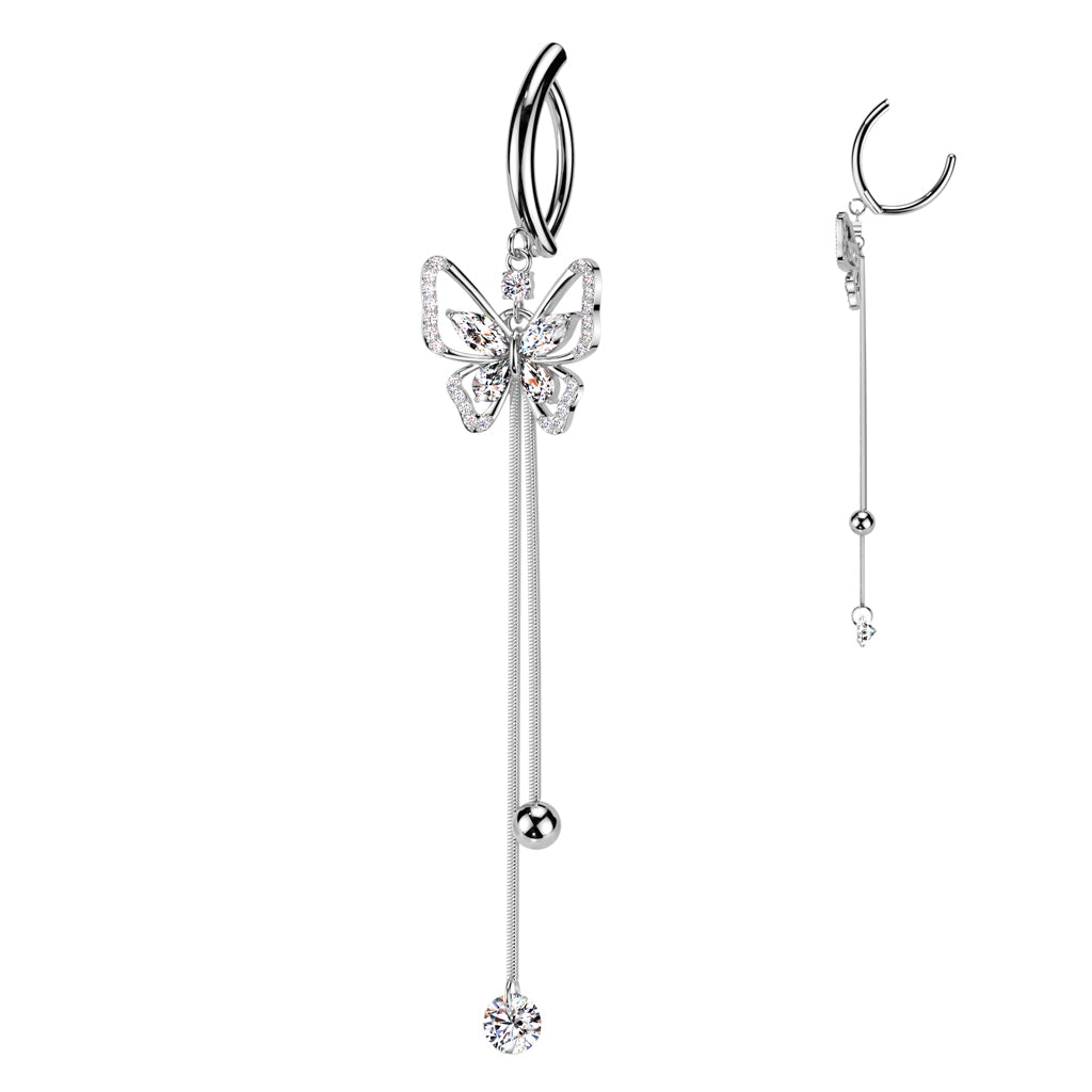 Cherry Diva belly bar 14 Gauge Surgical Steel Hinged Butterfly Belly Button Ring