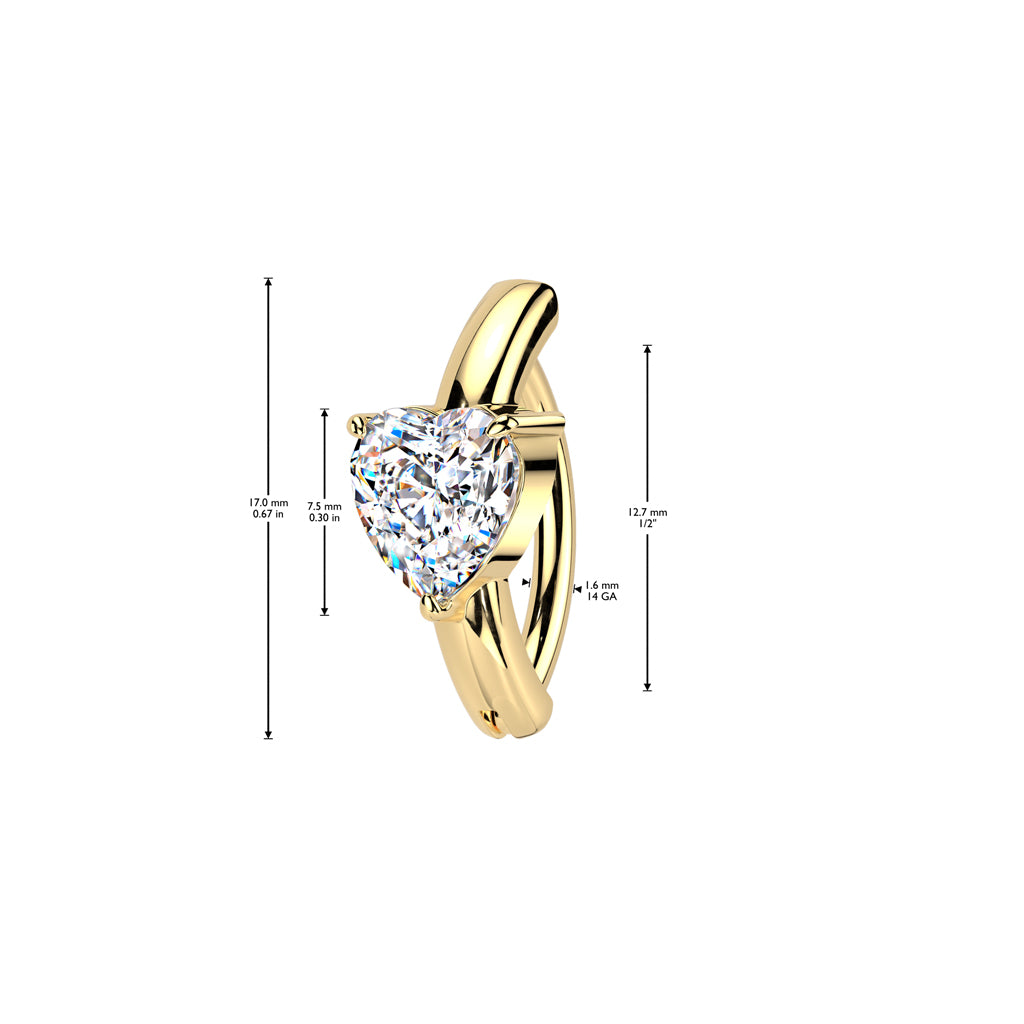 Cherry Diva belly bar 14 Gauge Surgical Steel Hinged Crystal Heart Belly Button Ring