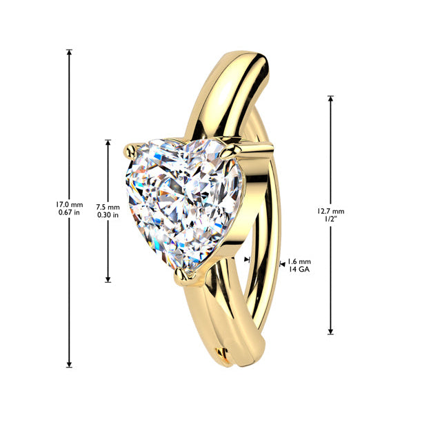 Cherry Diva belly bar 14 Gauge Surgical Steel Hinged Crystal Heart Belly Button Ring