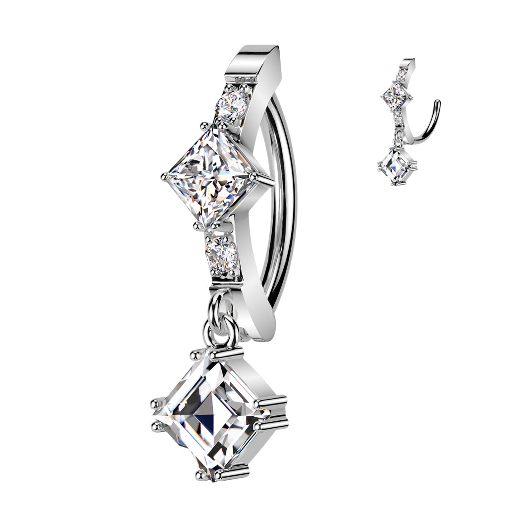 Cherry Diva belly bar 14 Gauge Surgical Steel Hinged Dangling Crystal Belly Button Ring