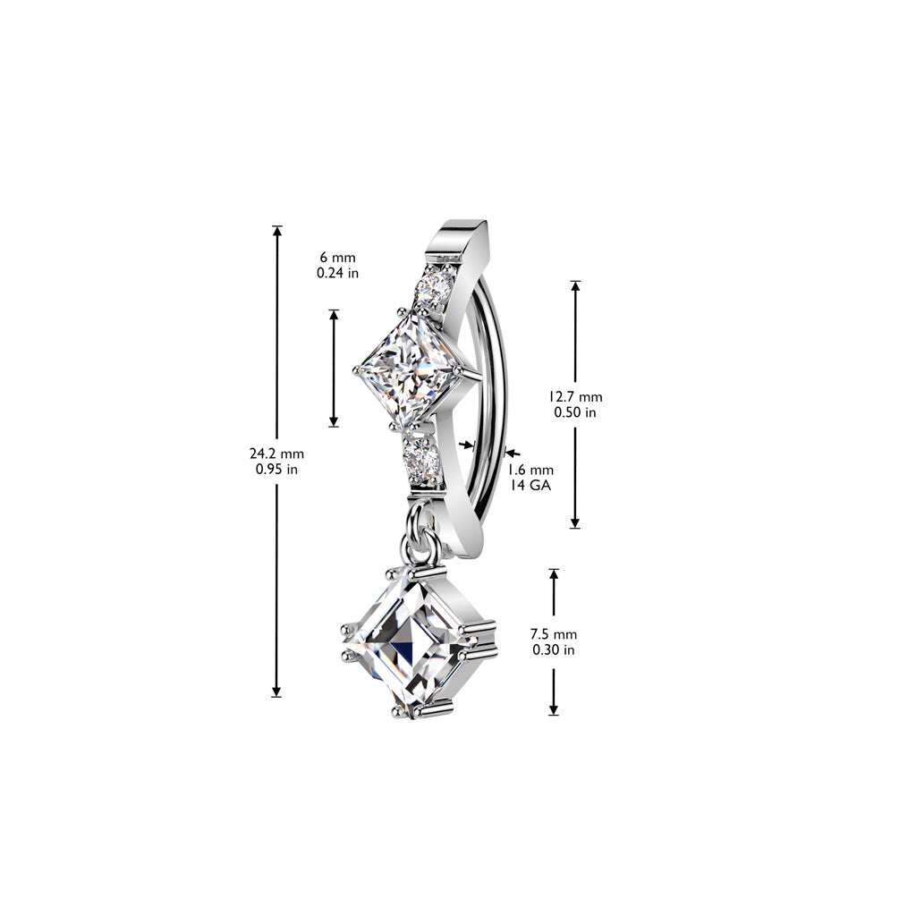 Cherry Diva belly bar 14 Gauge Surgical Steel Hinged Dangling Crystal Belly Button Ring