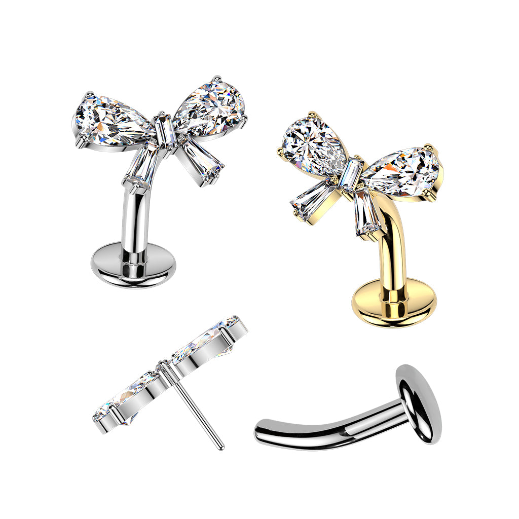 Cherry Diva Belly Bar 14 Gauge Threadless Titanium Bow Floating Belly Button Bar