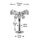 Cherry Diva Belly Bar 14 Gauge Threadless Titanium Bow Floating Belly Button Bar