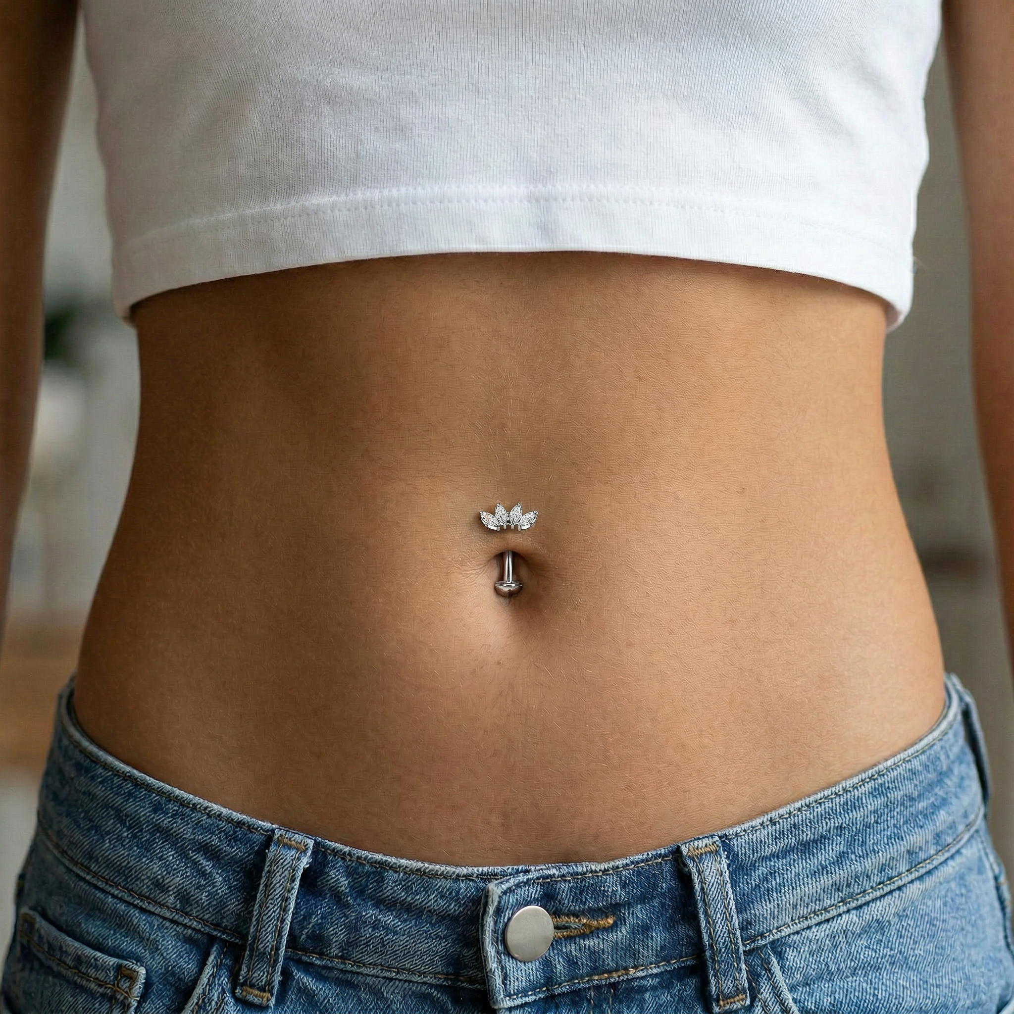 Cherry Diva Belly Bar 14 Gauge Threadless Titanium Crystal Belly Floating Button Bar