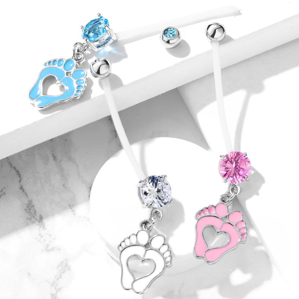 Cherry Diva belly bar 14 Gauge Tiny Foot Prints - Maternity Pregnancy Belly Bar