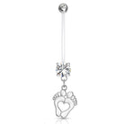 Cherry Diva Belly Bar 14 Gauge Tiny Footprints - Maternity Pregnancy Belly Bar