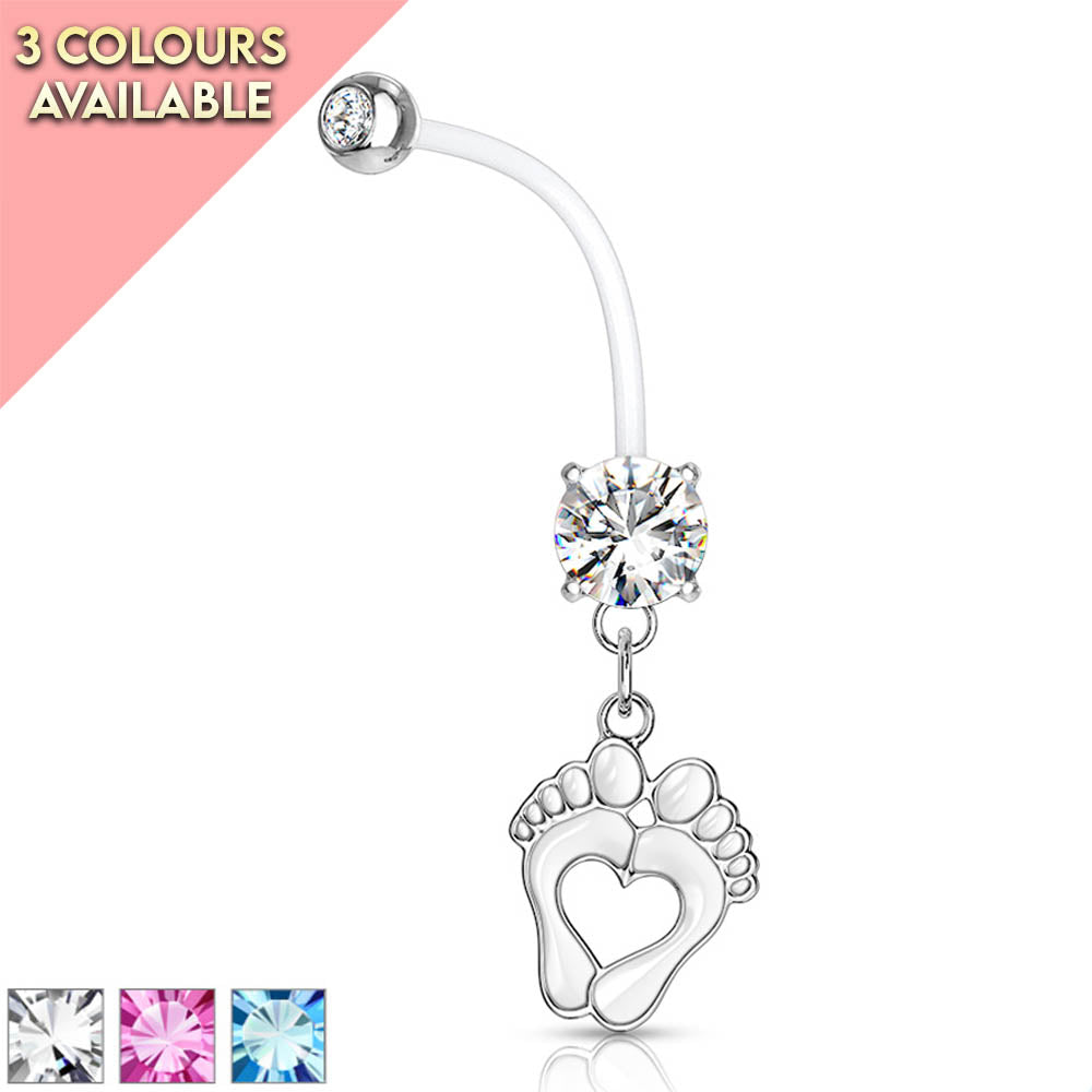 Cherry Diva belly bar 14 Gauge Tiny Footprints - Maternity Pregnancy Belly Bar