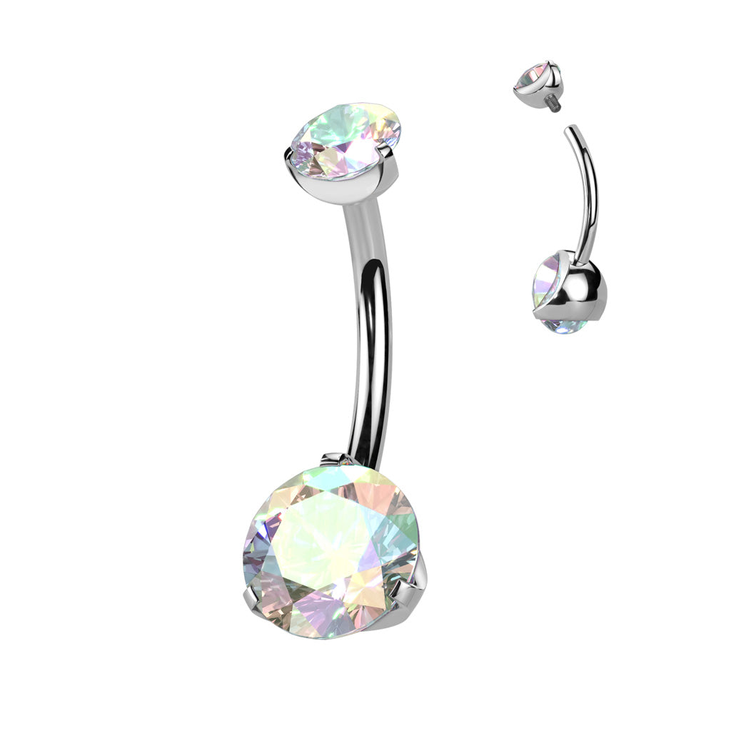 14 Gauge Titanium Aurora Crystal Belly Button Ring