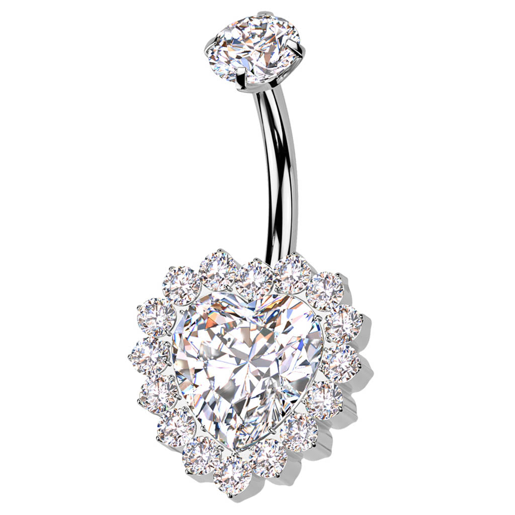 Cherry Diva Belly Bar 14 Gauge Titanium Crystal Cluster Heart Belly Button Bar