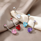 Cherry Diva Belly Bar 14 Gauge Titanium Crystal Heart Belly Bar