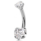 Cherry Diva belly bar 14 Gauge Titanium Double Crystal Heart Belly Button Bar