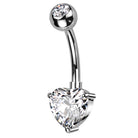 Cherry Diva belly bar 14 Gauge Titanium Prong Set Crystal Heart Belly Button Bar