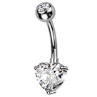 Cherry Diva belly bar Clear Crystal 14 Gauge Titanium Prong Set Crystal Heart Belly Button Bar