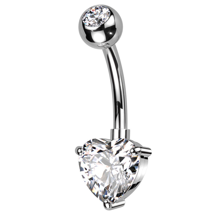 Cherry Diva belly bar Clear Crystal 14 Gauge Titanium Prong Set Crystal Heart Belly Button Bar