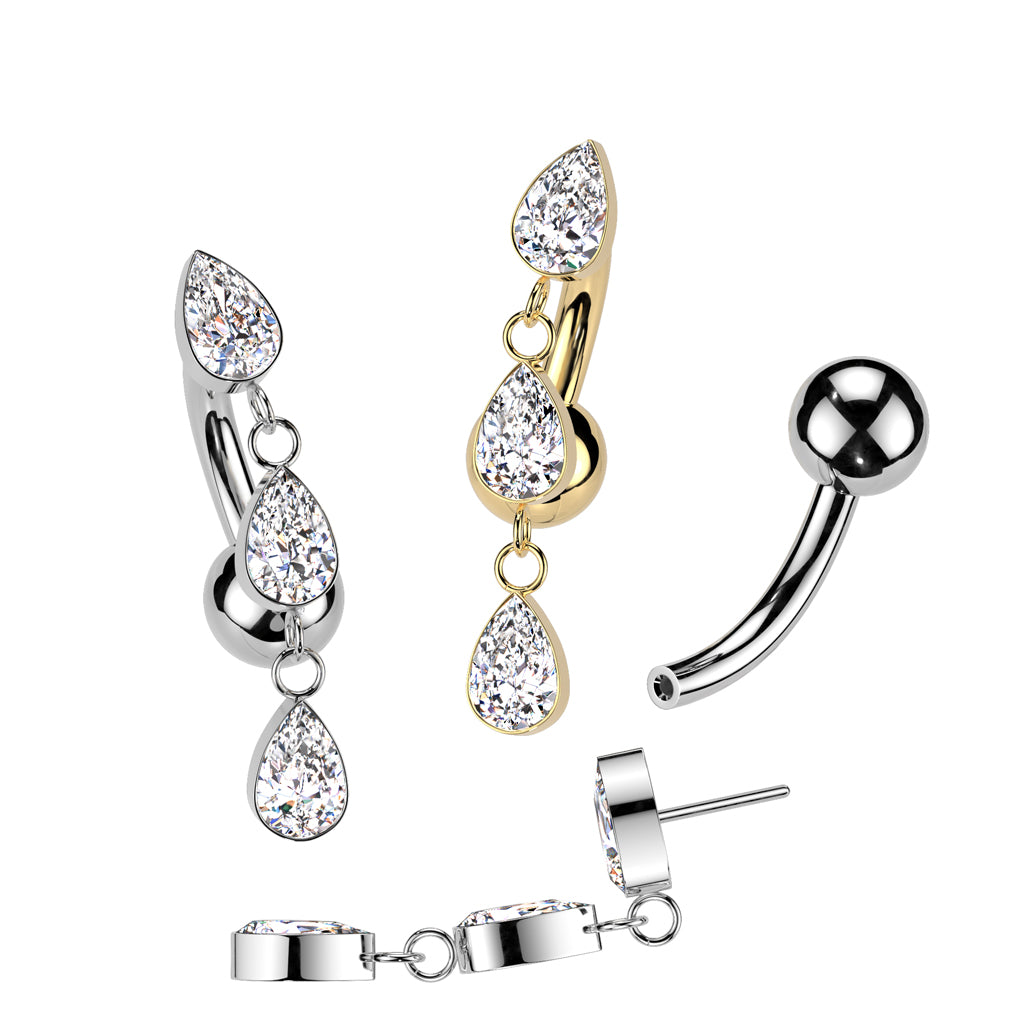 Cherry Diva belly bar 14 Gauge Titanium Threadless Dangling Reverse Belly Button Bar