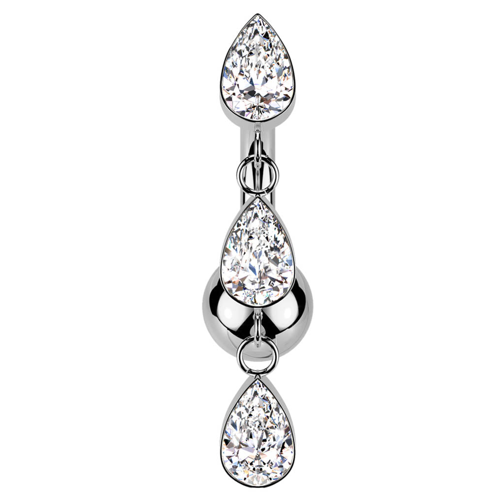 Cherry Diva belly bar 14 Gauge Titanium Threadless Dangling Reverse Belly Button Bar silver