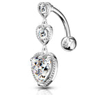 Cherry Diva Belly Bar 14 Gauge Triple Heart Reverse Belly Button Bar