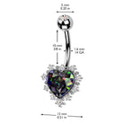 Cherry Diva belly bar 14 Silver Rainbow Crystal Heart Belly Button Bar