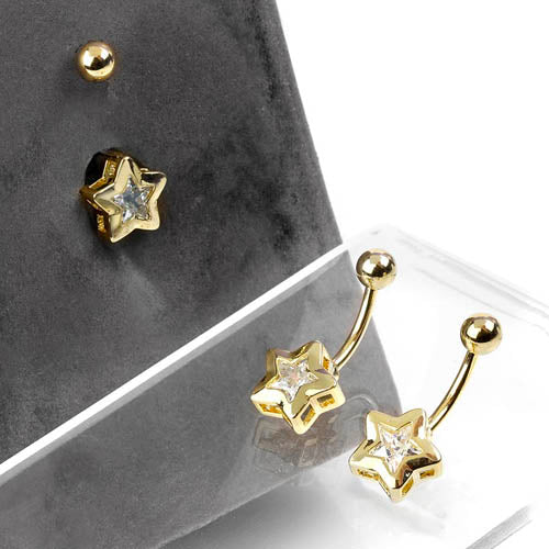 14Kt Gold Plated Crystal Star Belly Button Ring