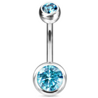 Cherry Diva belly bar Aqua Blue 14 Gauge Titanium Double Crystal Belly Bar