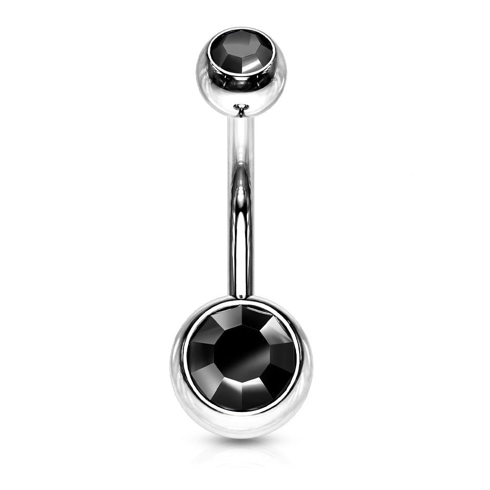 Cherry Diva belly bar Black 14 Gauge Hypoallergenic Double Crystal Belly Bar