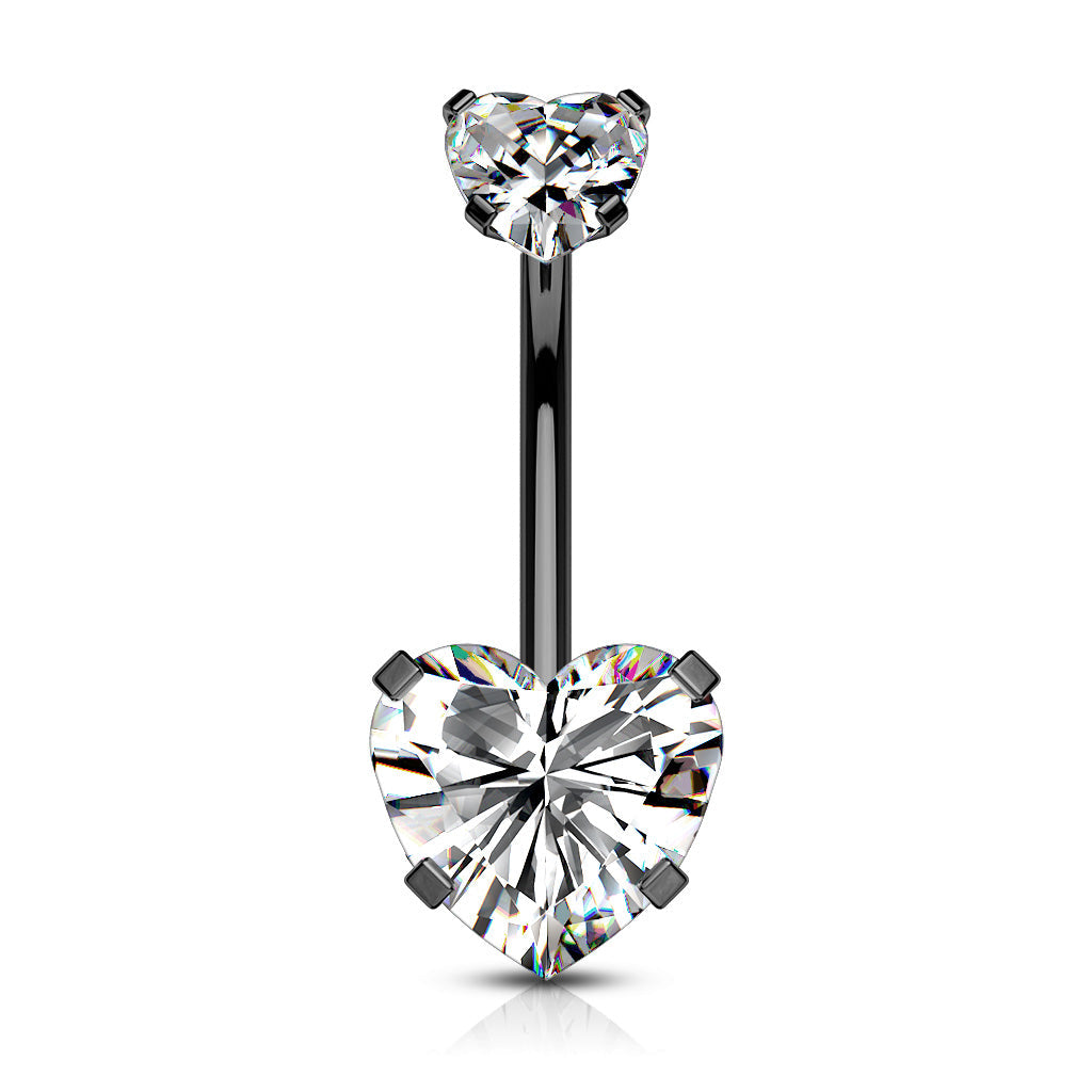 Cherry Diva belly bar Black / Clear 14 Gauge Internally Threaded Crystal Heart Belly Bar