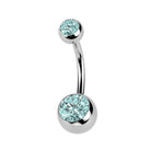 Cherry Diva Belly Bar Blue 14 Gauge Internally Threaded Titanium Double Crystal Belly Bar