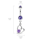 Dangling Silver Crystal Heart Belly Button Ring - Clear