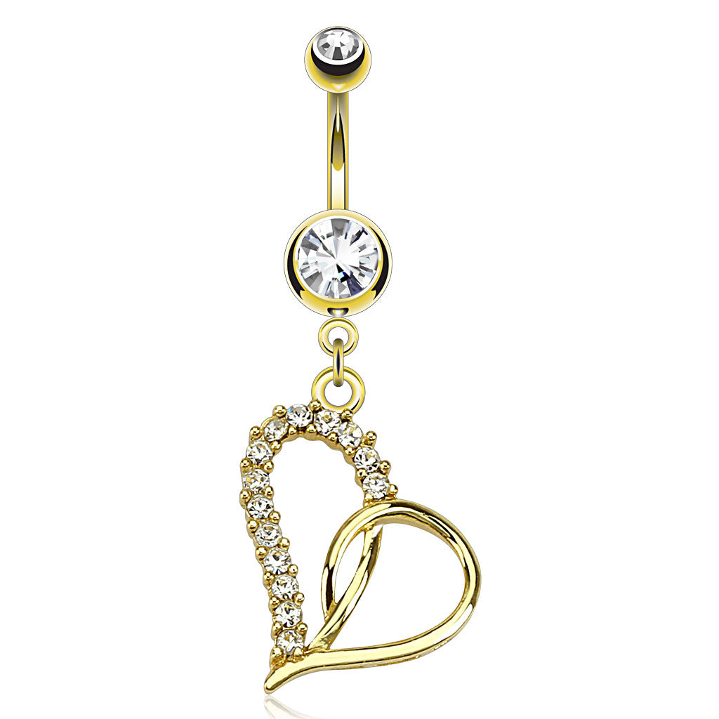 Dangling Silver Loop Heart Belly Button Ring - Gold