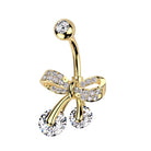 Cherry Diva belly bar Gold 14 Crystal Bow Belly Button Bar