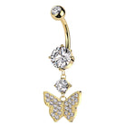 Cherry Diva belly bar Gold 14 Crystal Wings Butterfly Belly Bar