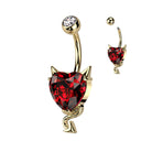 Cherry Diva belly bar Gold 14 Gauge Dainty Devil Heart Belly Button Bar