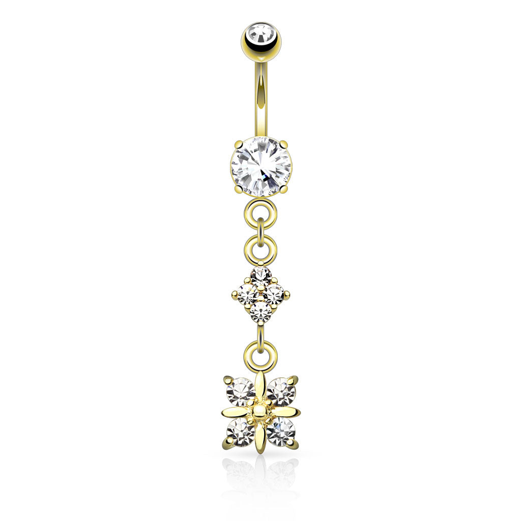 Cherry Diva Belly Bar Gold 14 Gauge Dangling Crystal Charm Belly Button Bar
