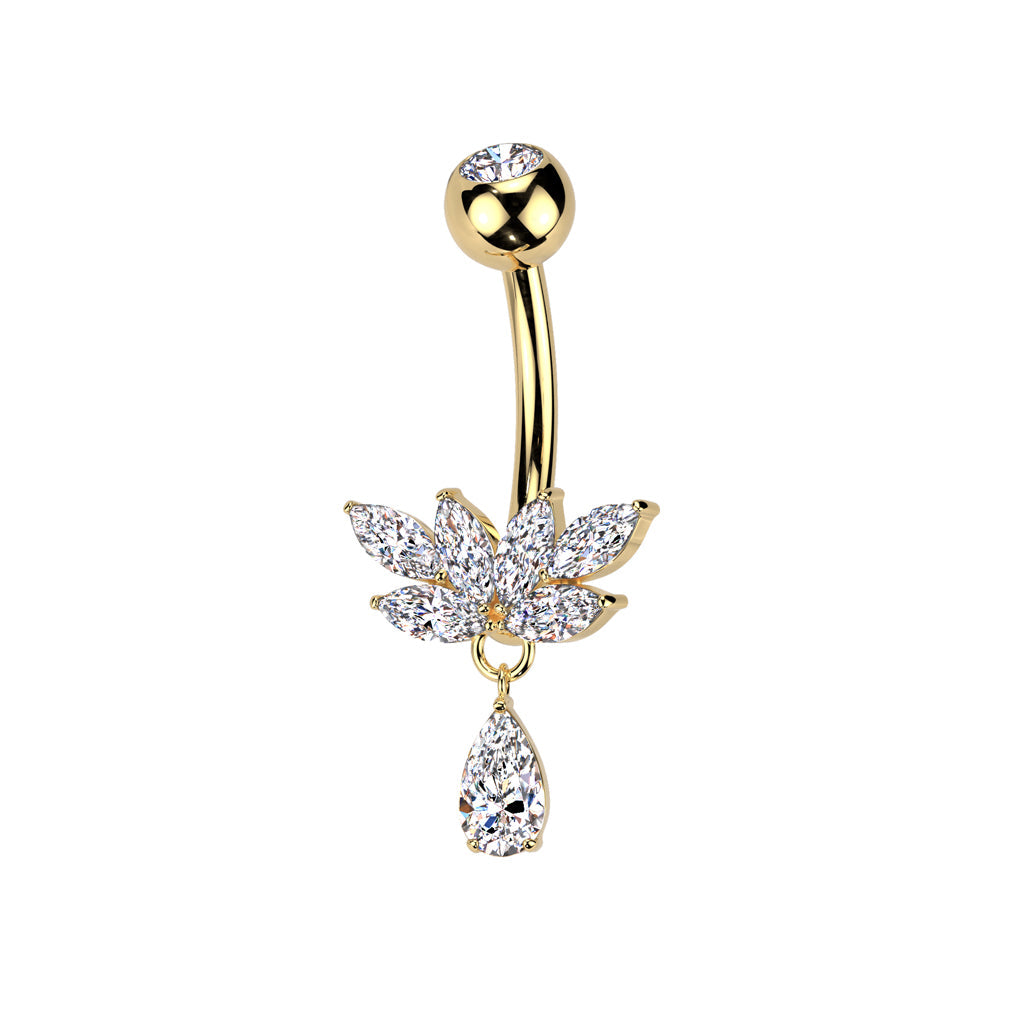 Cherry Diva Belly Bar Gold 14 Gauge Dangling Crystal Titanium Belly Button Bar