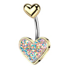 Cherry Diva Belly Bar Gold 14 Gauge Glitter Heart Shaped Belly Button Bar
