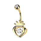 Cherry Diva belly bar Gold 14 Gauge Hollow Heart & Crown Belly Bar
