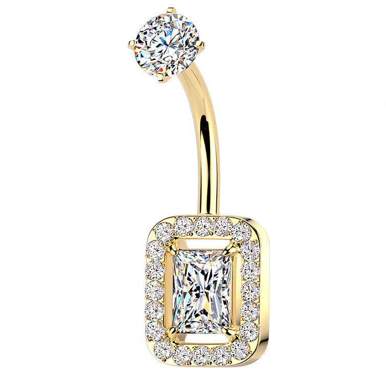 Cherry Diva Belly Bar Gold 14 Gauge Hypoallergenic Chunky Crystal Belly Bar