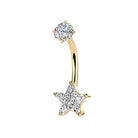Cherry Diva Belly Bar Gold 14 Gauge Hypoallergenic Crystal Star Belly Bar