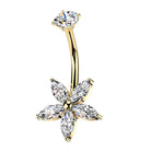 Cherry Diva belly bar Gold 14 Gauge Hypoallergenic Internally Threaded Crystal Flower Belly Bar