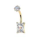Cherry Diva Belly Bar Gold 14 Gauge Hypoallergenic Rectangular Crystal Belly Bar