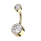 Cherry Diva belly bar Gold 14 Gauge Internally Threaded Titanium Crystal Belly Button Bar