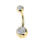 Cherry Diva Belly Bar Gold 14 Gauge Internally Threaded Titanium Double Crystal Belly Bar