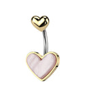 Cherry Diva belly bar Gold 14 Gauge Mother Of Pearl Heart Shaped Belly Button Bar