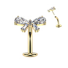 Cherry Diva Belly Bar Gold 14 Gauge Threadless Titanium Bow Floating Belly Button Bar