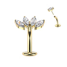 Cherry Diva Belly Bar Gold 14 Gauge Threadless Titanium Crystal Belly Floating Button Bar