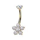 Cherry Diva Belly Bar Gold 14 Gauge Titanium Crystal Flower Belly Button Bar