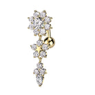Cherry Diva belly bar Gold 14 Gauge Triple Crystal Flower Reverse Belly Button Bar