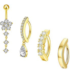 Cherry Diva belly bar Gold Multi Pack Of 4 Dangling & Hinged Belly Button Bars