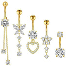 Cherry Diva belly bar Gold Multi Pack Of 5 Dangling Crystal Belly Button Bars